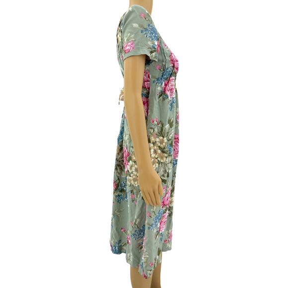 Positive Attitude (4) Petite VINTAGE 90's Green Floral Pleated Sheath Midi Dress - Picture 3 of 8